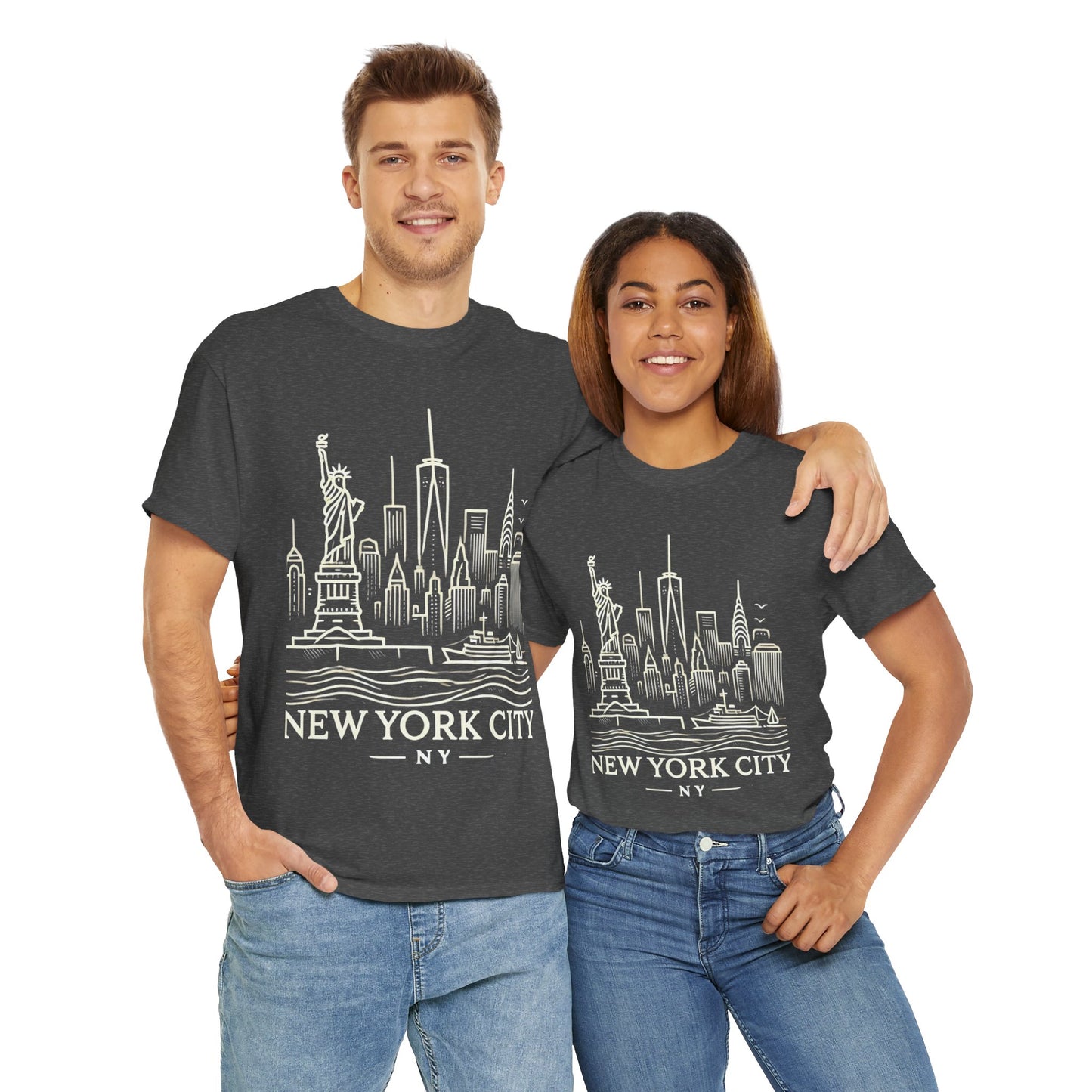 New York City Skyline Unisex Heavy Cotton Tee - NYC Graphic Tee for Tourists & Locals