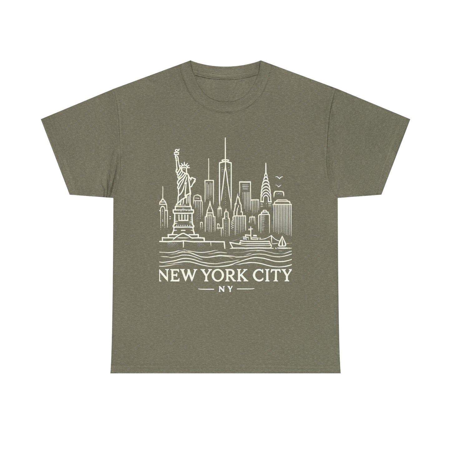 New York City Skyline Unisex Heavy Cotton Tee - NYC Graphic Tee for Tourists & Locals