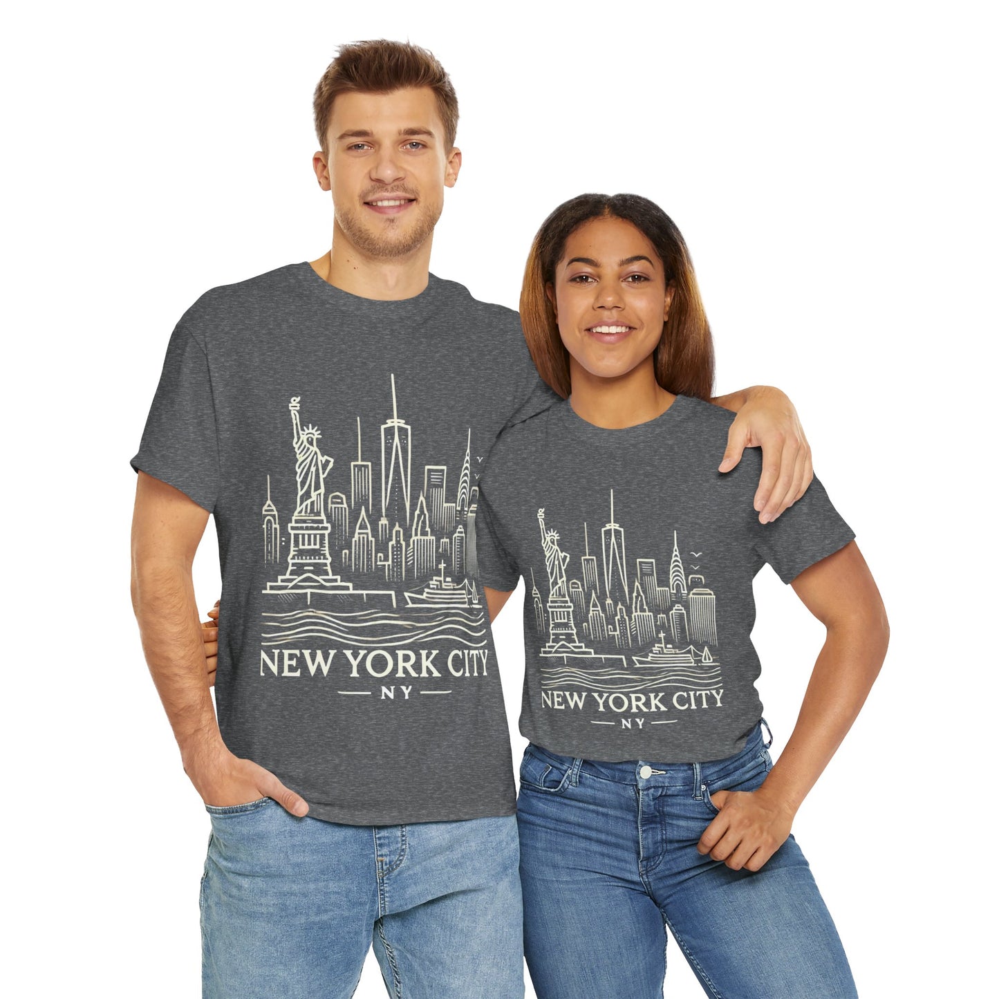 New York City Skyline Unisex Heavy Cotton Tee - NYC Graphic Tee for Tourists & Locals
