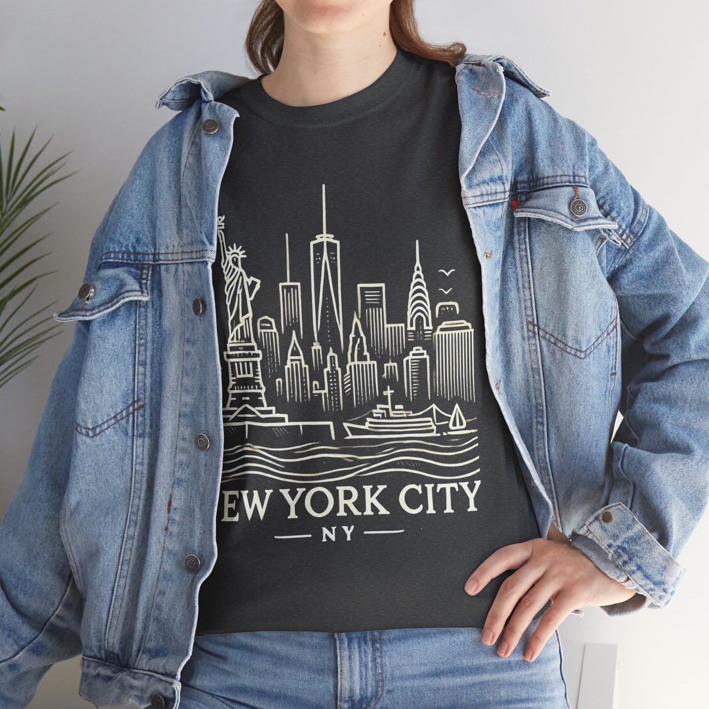 New York City Skyline Unisex Heavy Cotton Tee - NYC Graphic Tee for Tourists & Locals