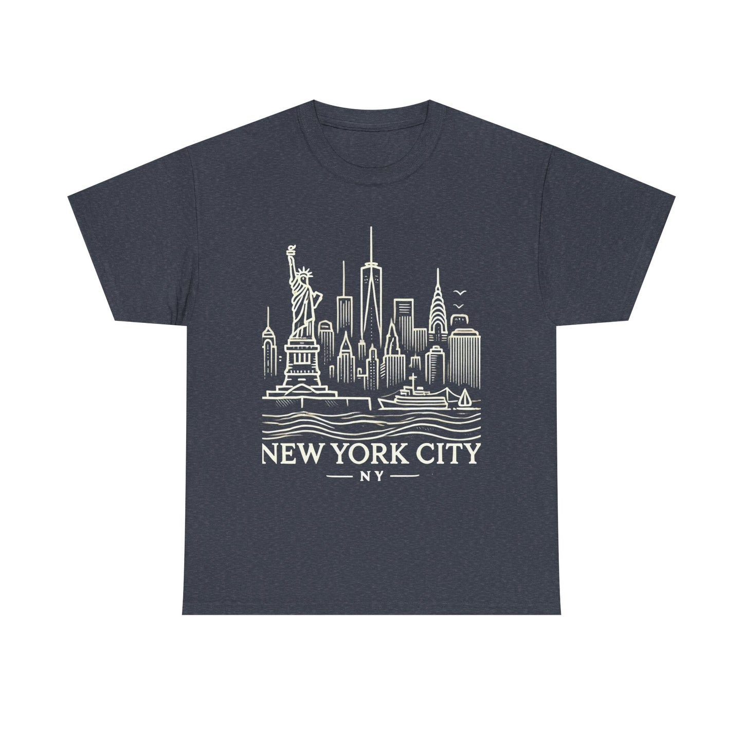 New York City Skyline Unisex Heavy Cotton Tee - NYC Graphic Tee for Tourists & Locals