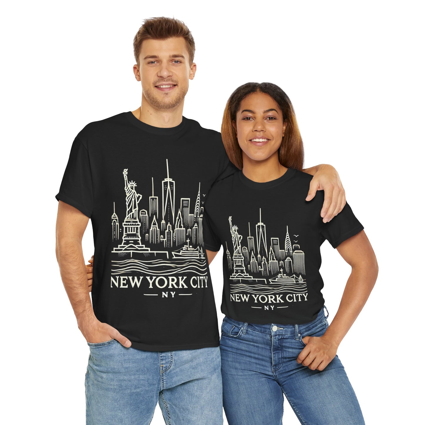 New York City Skyline Unisex Heavy Cotton Tee - NYC Graphic Tee for Tourists & Locals