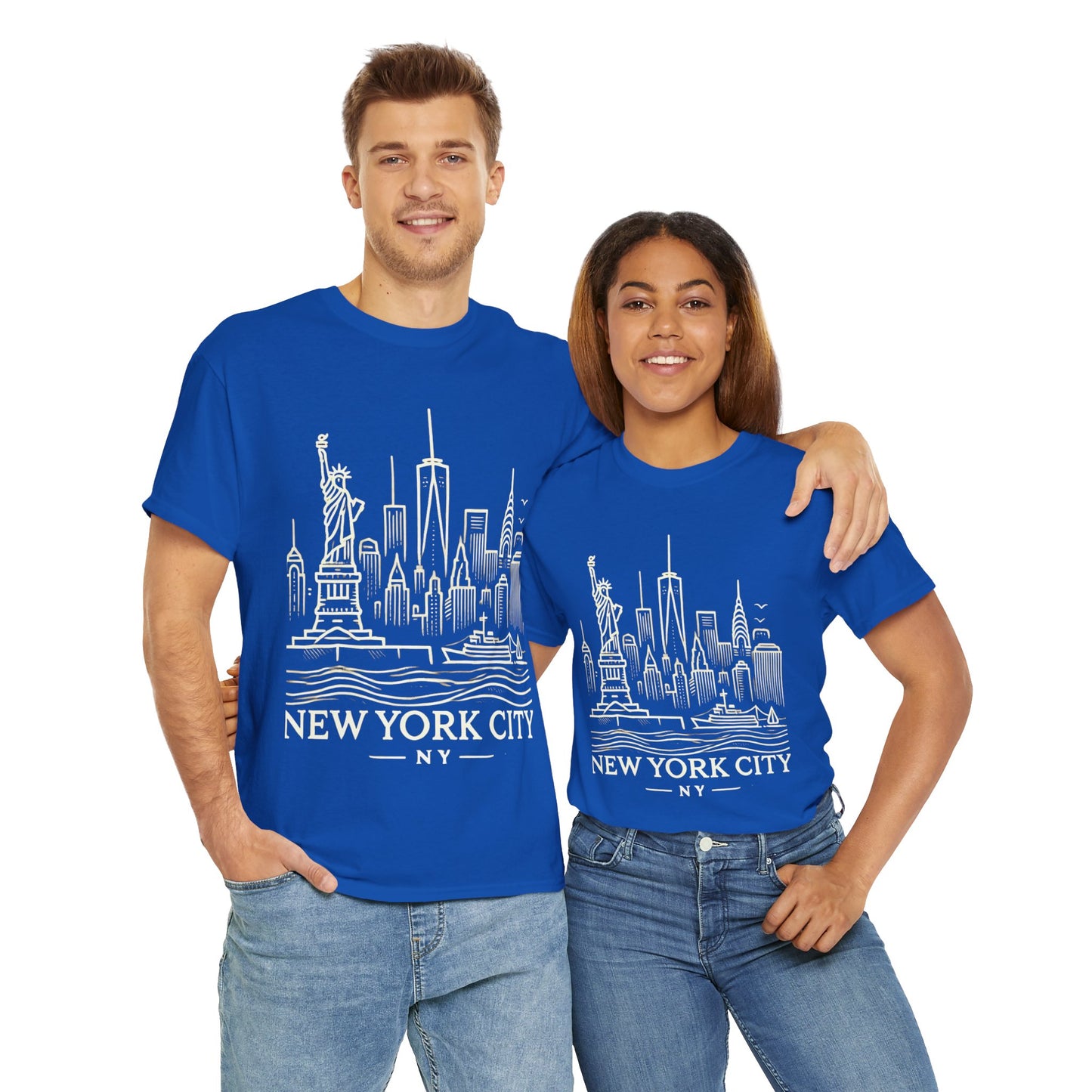New York City Skyline Unisex Heavy Cotton Tee - NYC Graphic Tee for Tourists & Locals
