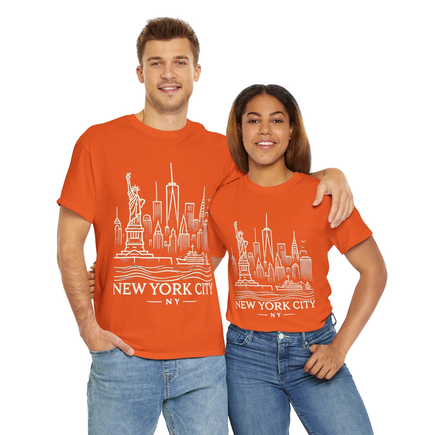 New York City Skyline Unisex Heavy Cotton Tee - NYC Graphic Tee for Tourists & Locals