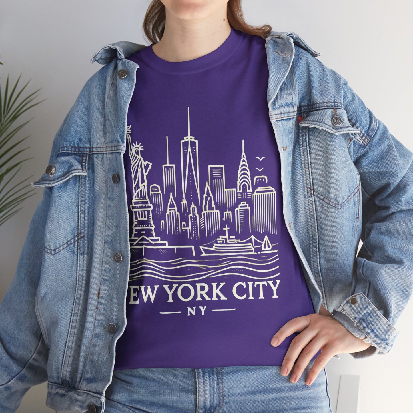 New York City Skyline Unisex Heavy Cotton Tee - NYC Graphic Tee for Tourists & Locals