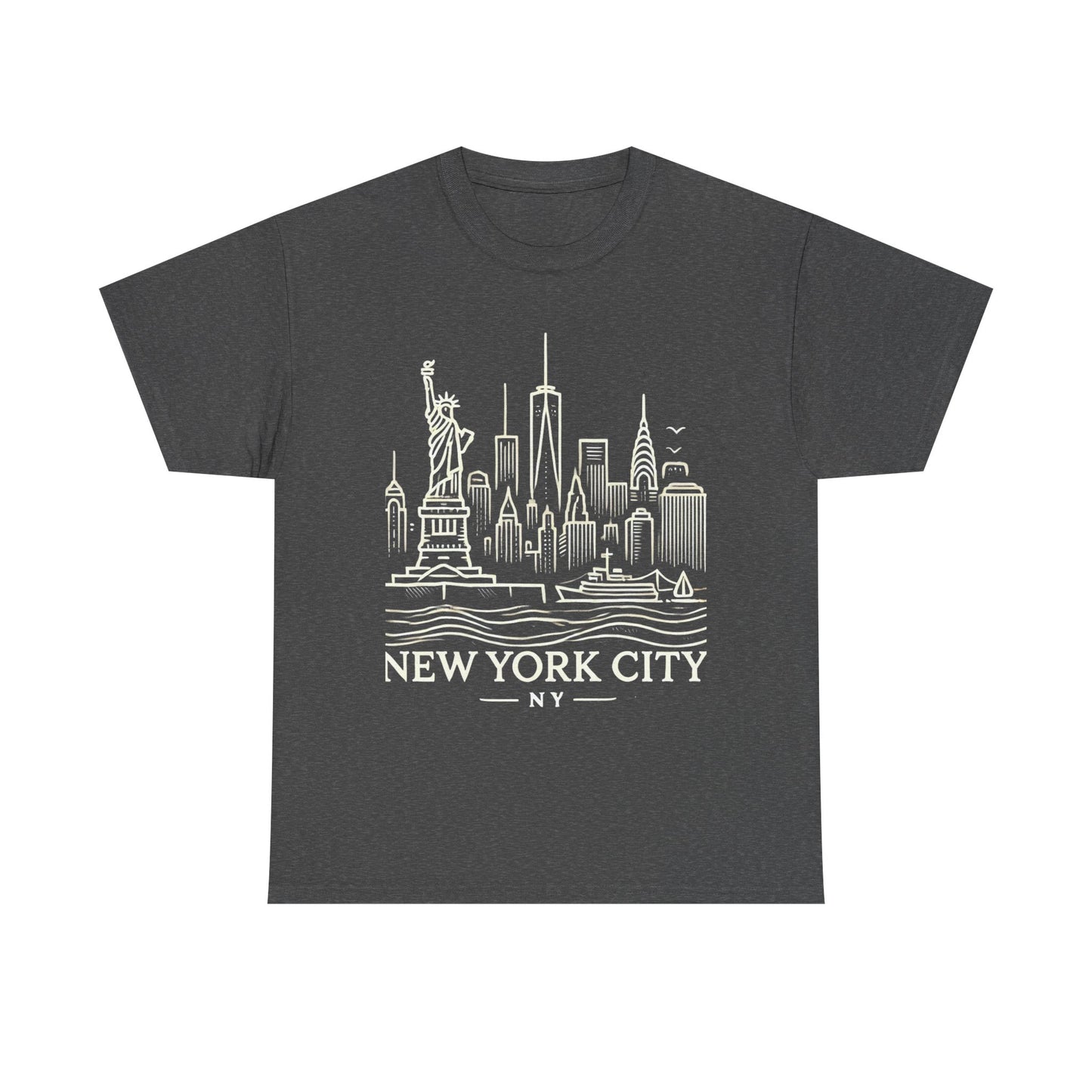 New York City Skyline Unisex Heavy Cotton Tee - NYC Graphic Tee for Tourists & Locals