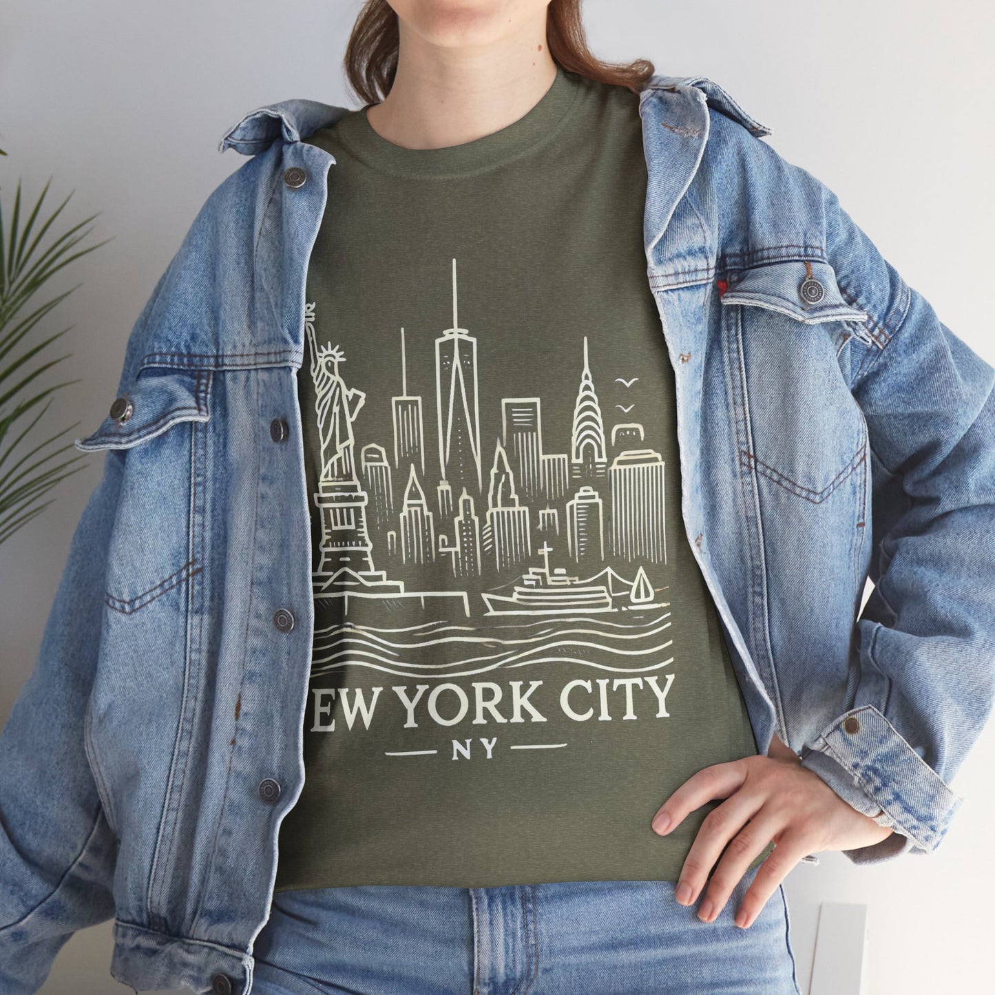 New York City Skyline Unisex Heavy Cotton Tee - NYC Graphic Tee for Tourists & Locals