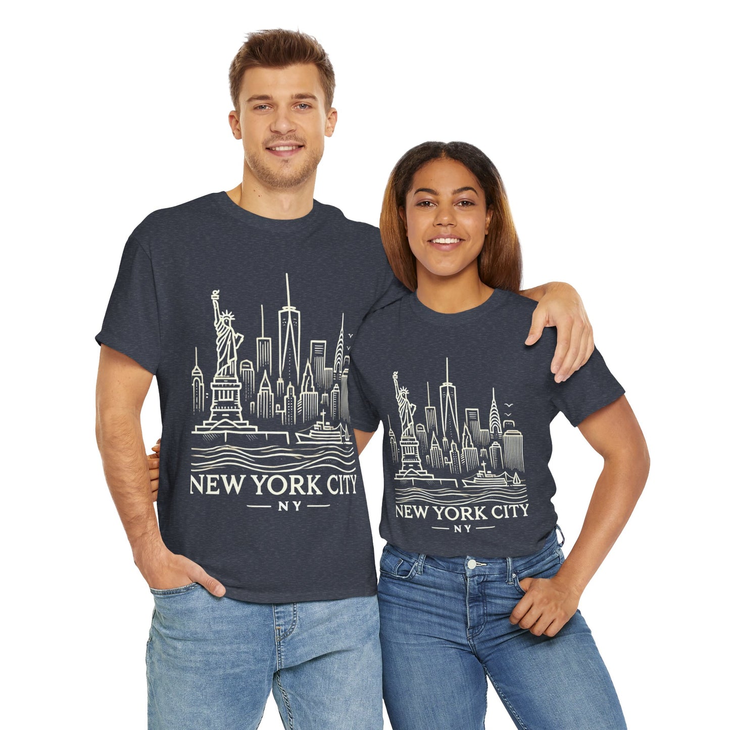 New York City Skyline Unisex Heavy Cotton Tee - NYC Graphic Tee for Tourists & Locals