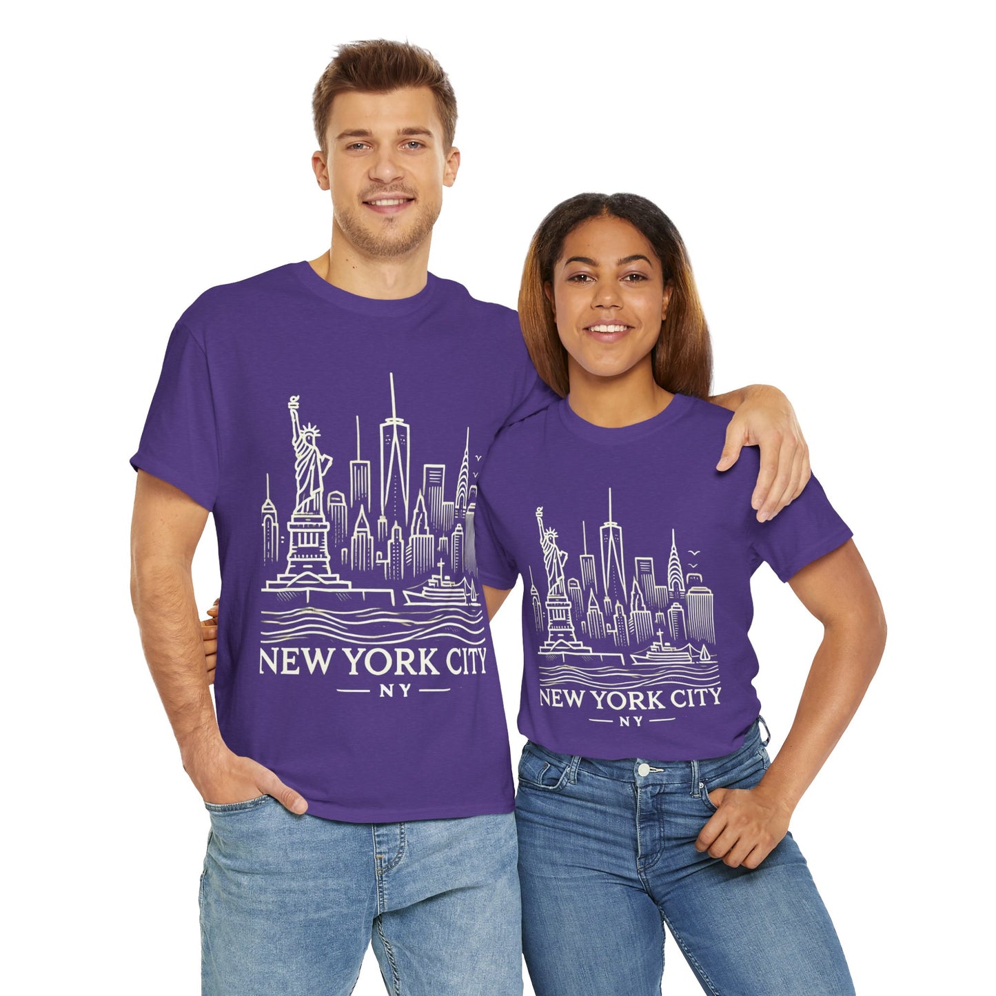 New York City Skyline Unisex Heavy Cotton Tee - NYC Graphic Tee for Tourists & Locals