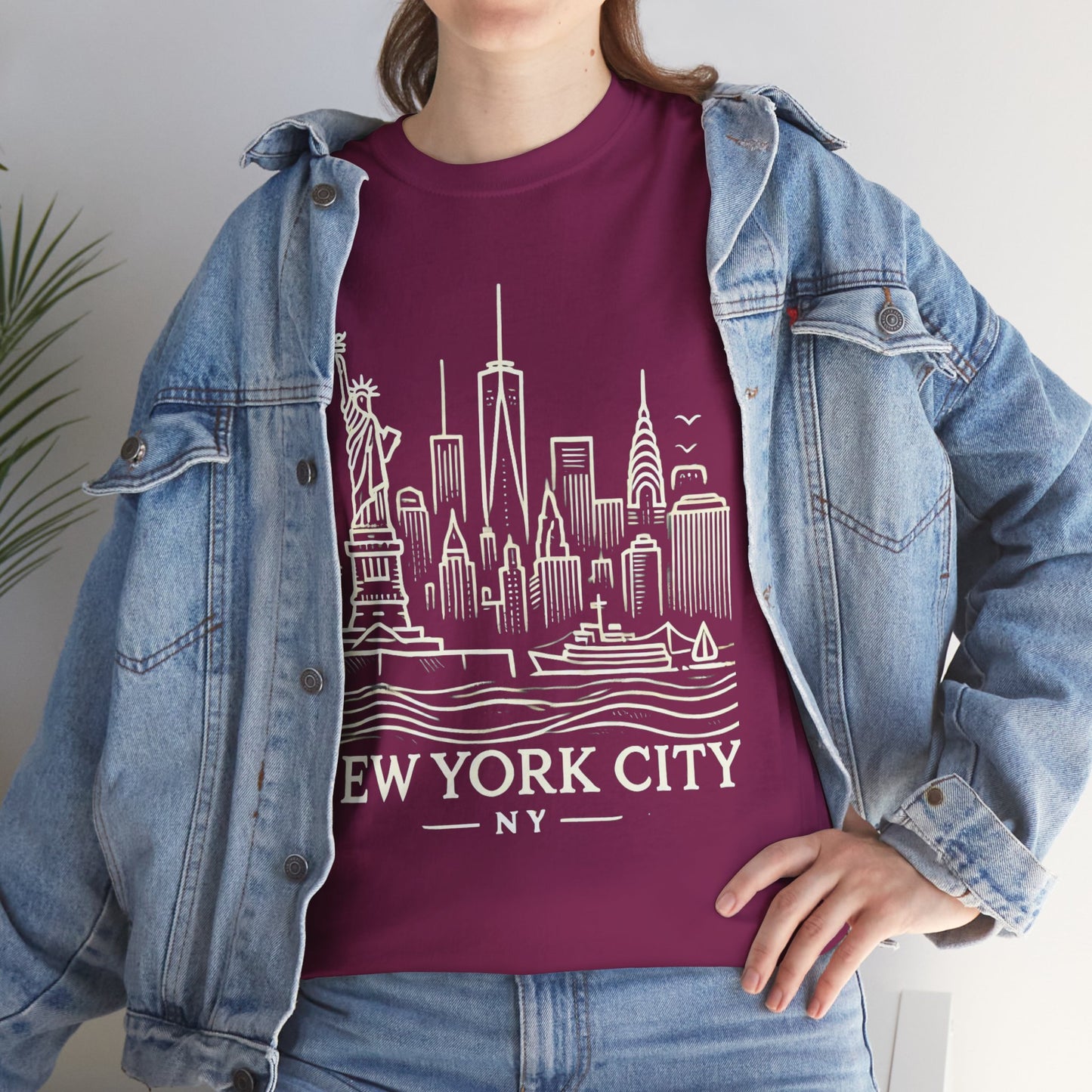 New York City Skyline Unisex Heavy Cotton Tee - NYC Graphic Tee for Tourists & Locals