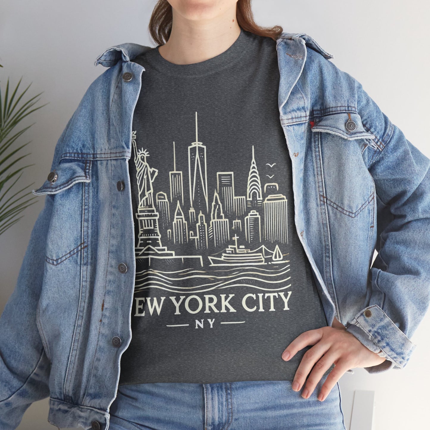 New York City Skyline Unisex Heavy Cotton Tee - NYC Graphic Tee for Tourists & Locals