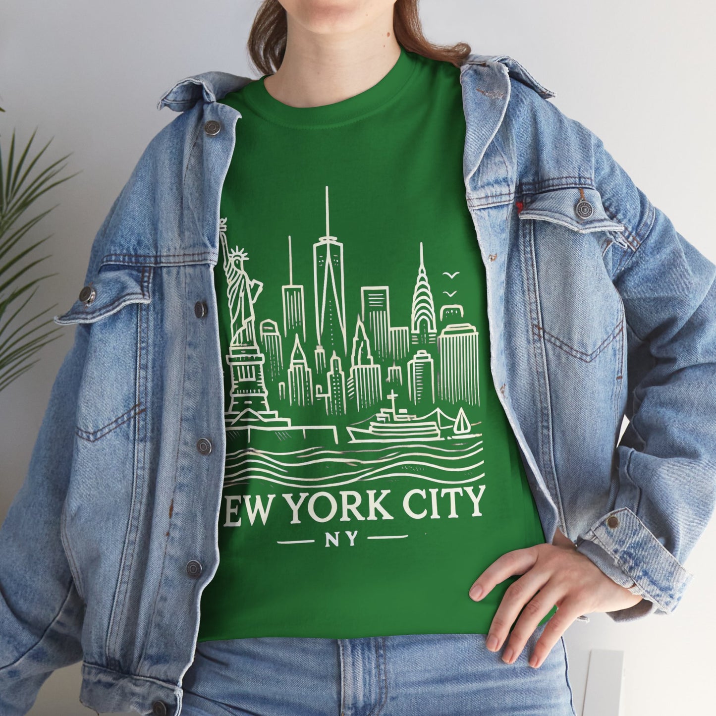 New York City Skyline Unisex Heavy Cotton Tee - NYC Graphic Tee for Tourists & Locals