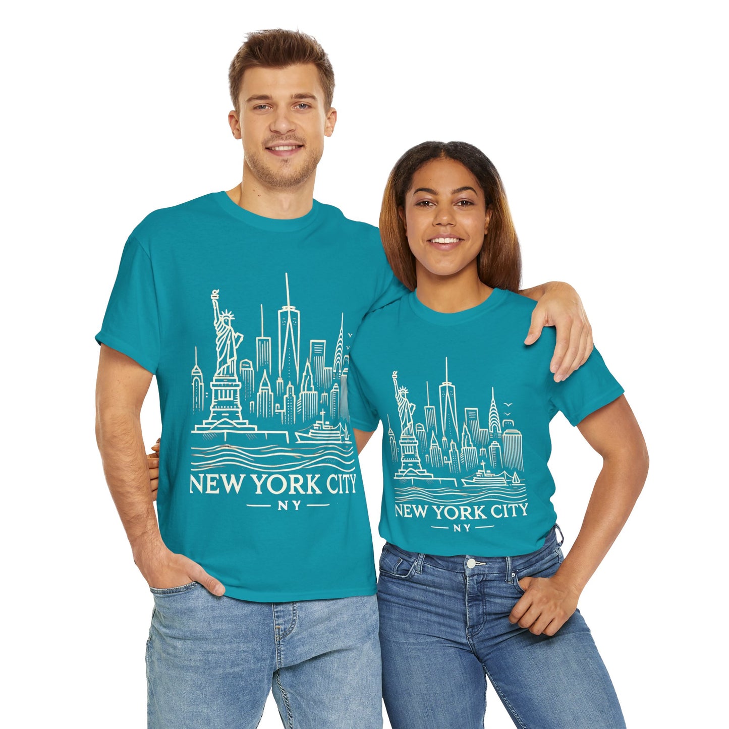 New York City Skyline Unisex Heavy Cotton Tee - NYC Graphic Tee for Tourists & Locals
