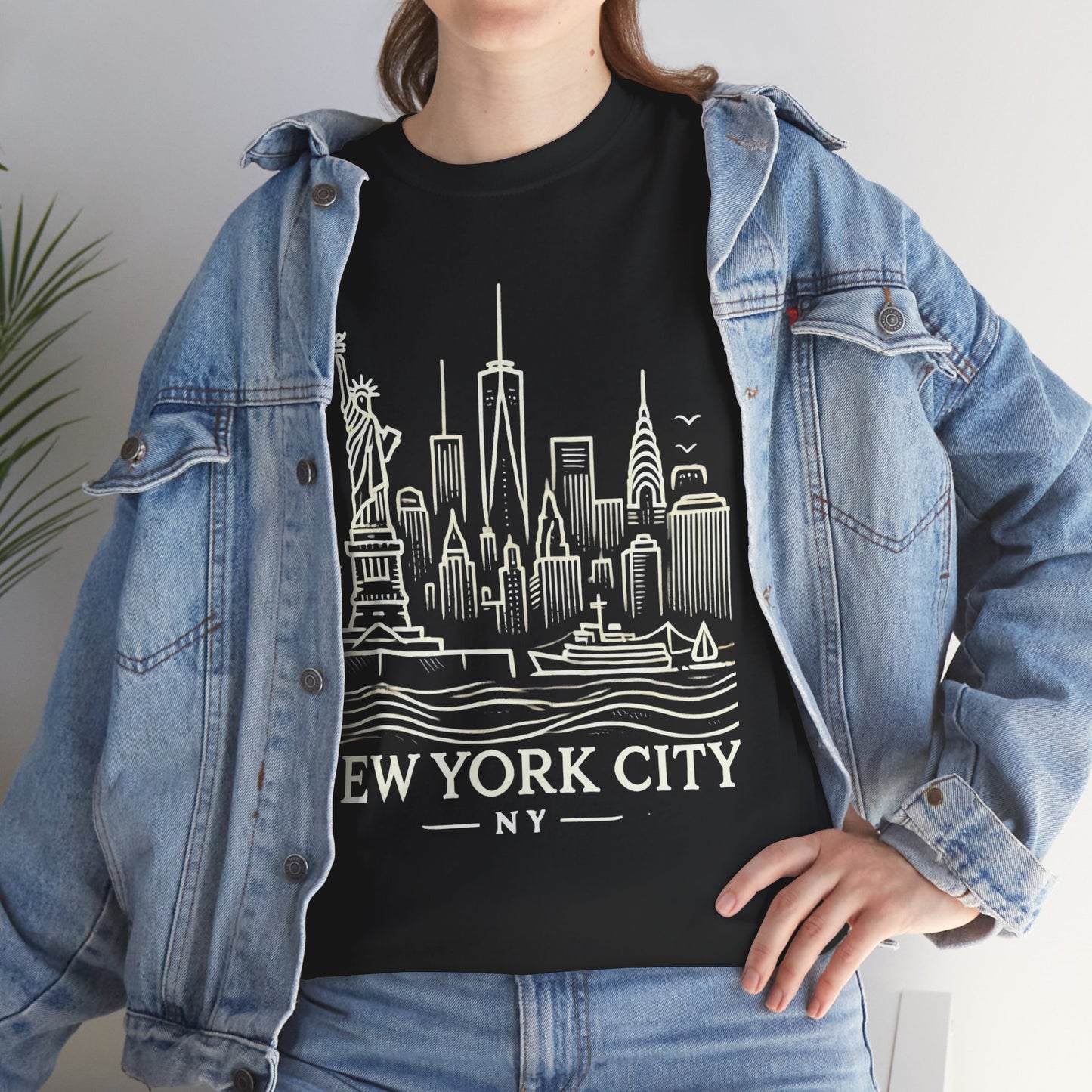 New York City Skyline Unisex Heavy Cotton Tee - NYC Graphic Tee for Tourists & Locals