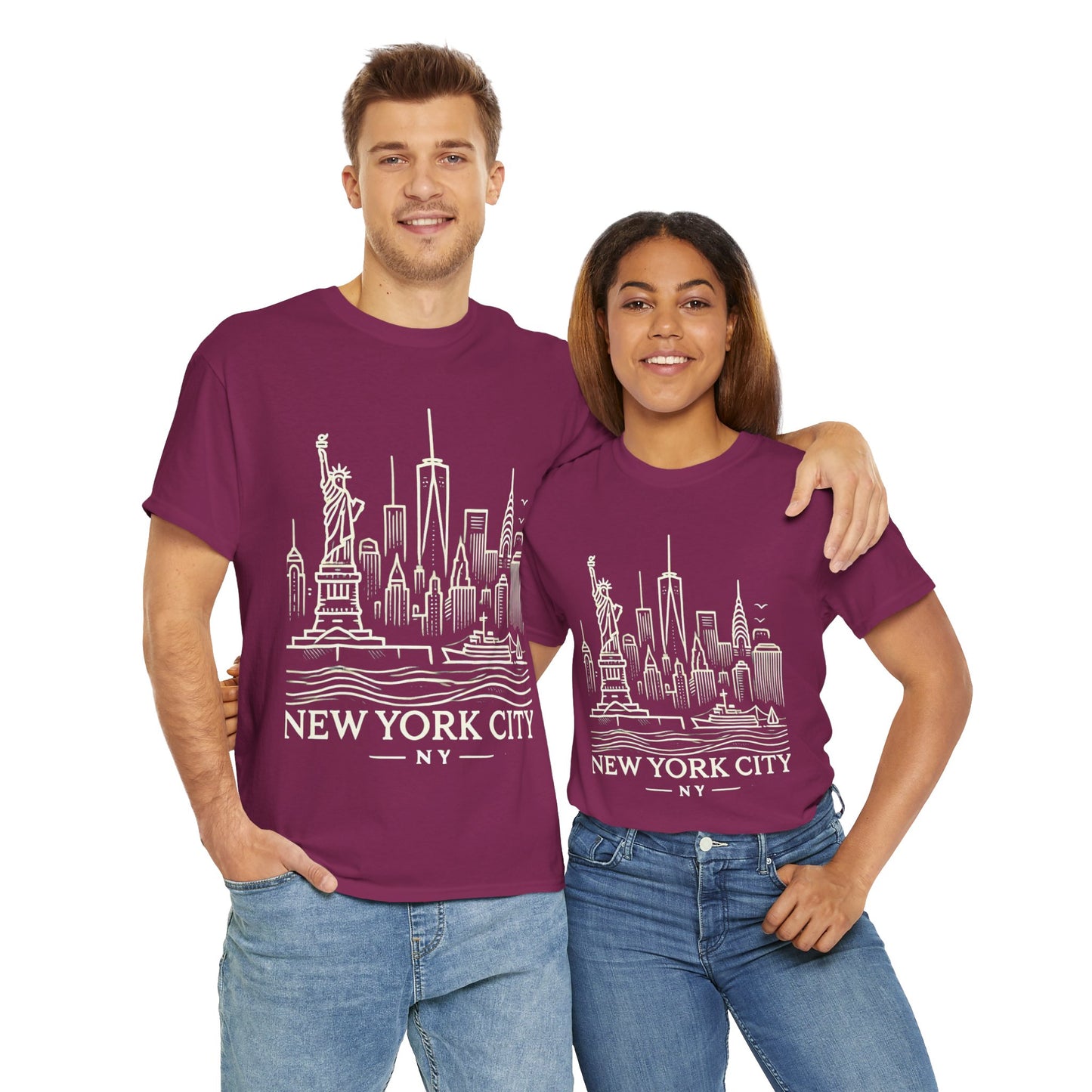 New York City Skyline Unisex Heavy Cotton Tee - NYC Graphic Tee for Tourists & Locals