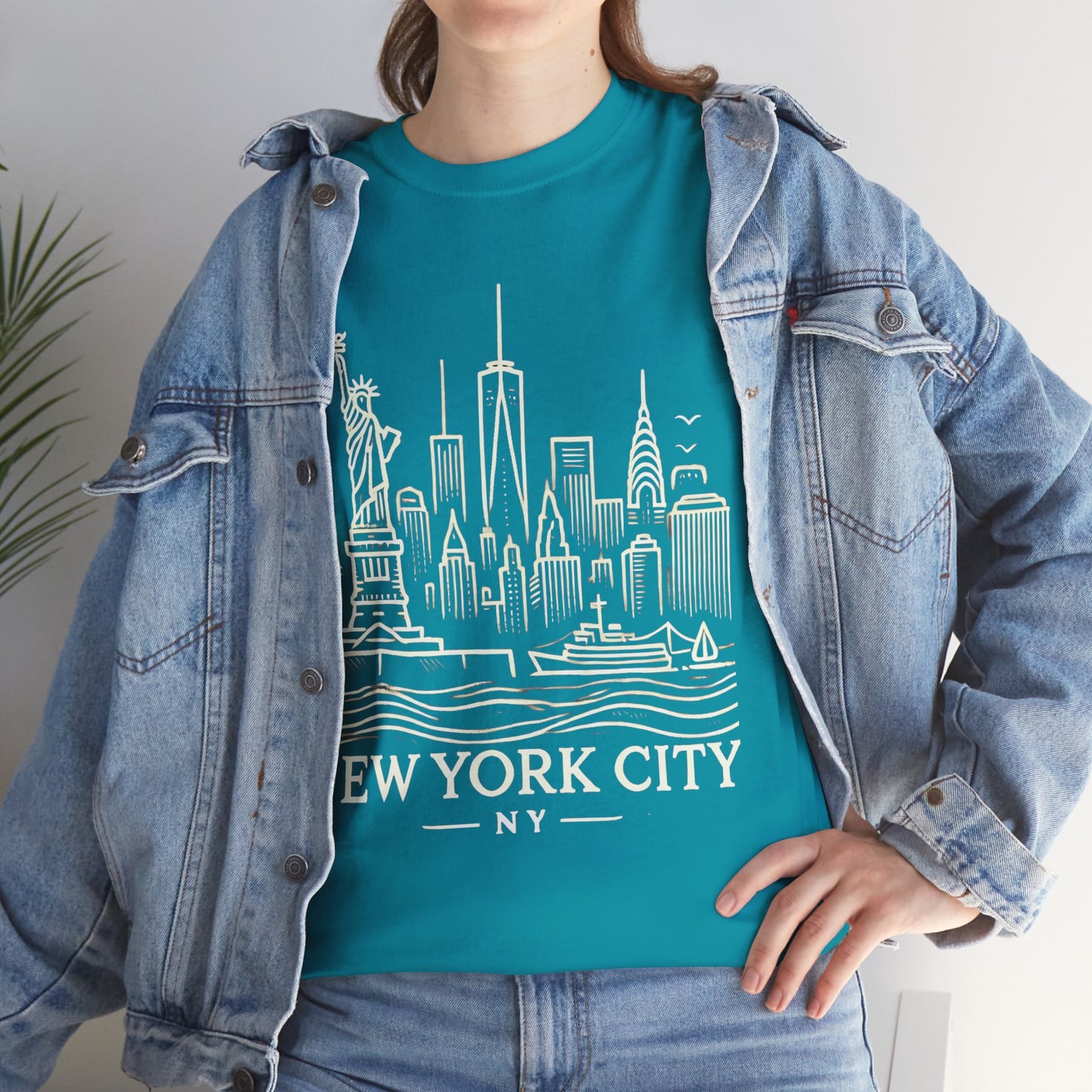New York City Skyline Unisex Heavy Cotton Tee - NYC Graphic Tee for Tourists & Locals