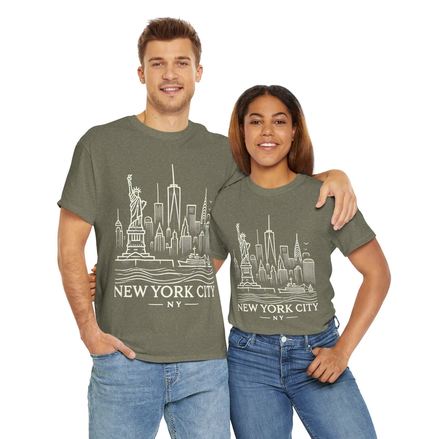 New York City Skyline Unisex Heavy Cotton Tee - NYC Graphic Tee for Tourists & Locals