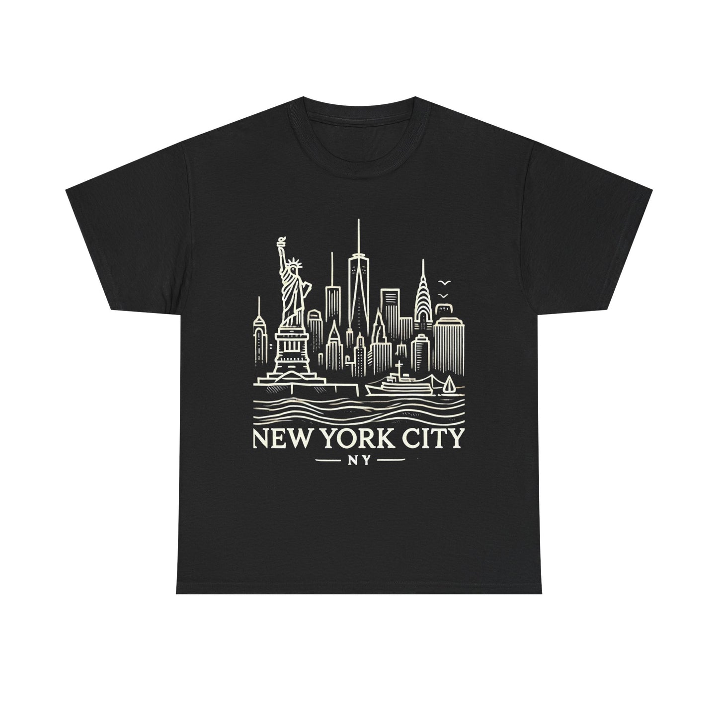 New York City Skyline Unisex Heavy Cotton Tee - NYC Graphic Tee for Tourists & Locals