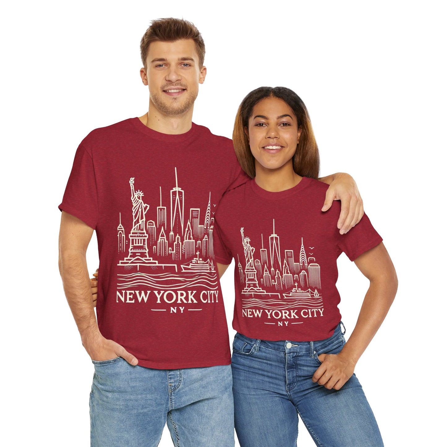 New York City Skyline Unisex Heavy Cotton Tee - NYC Graphic Tee for Tourists & Locals