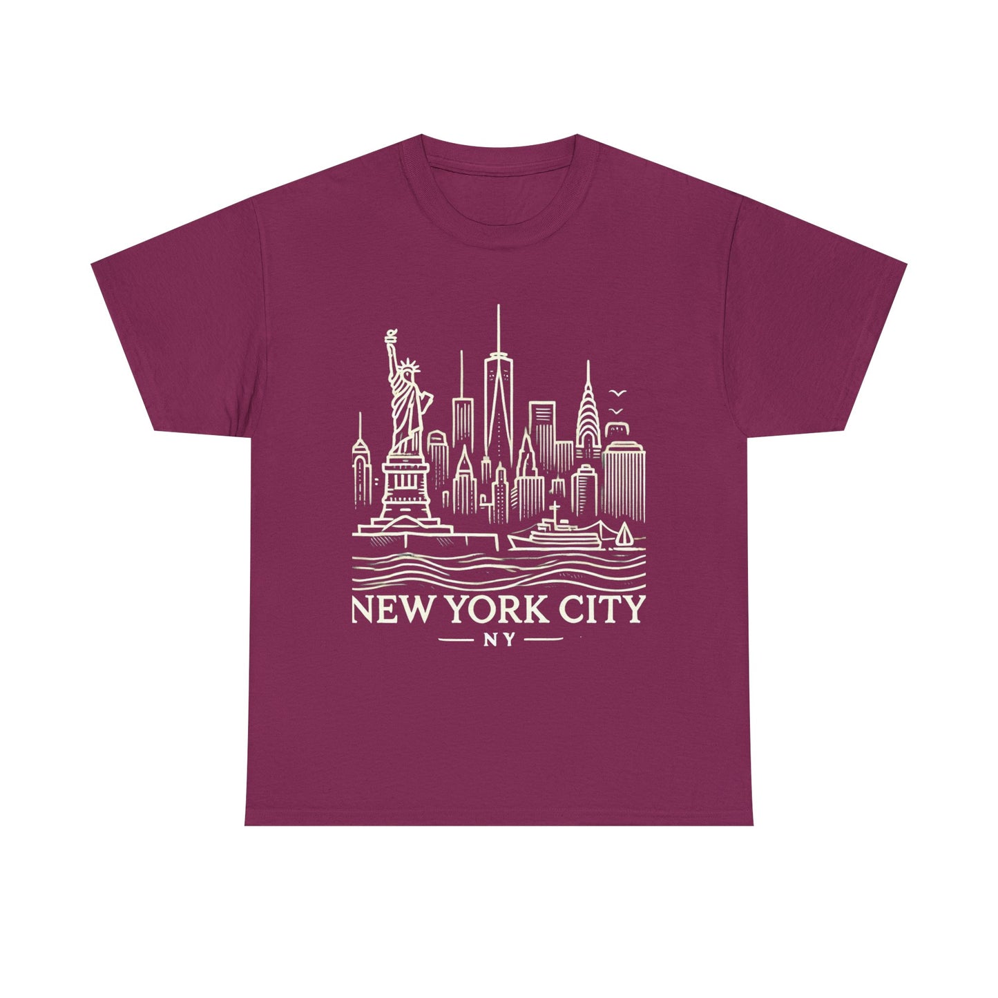 New York City Skyline Unisex Heavy Cotton Tee - NYC Graphic Tee for Tourists & Locals