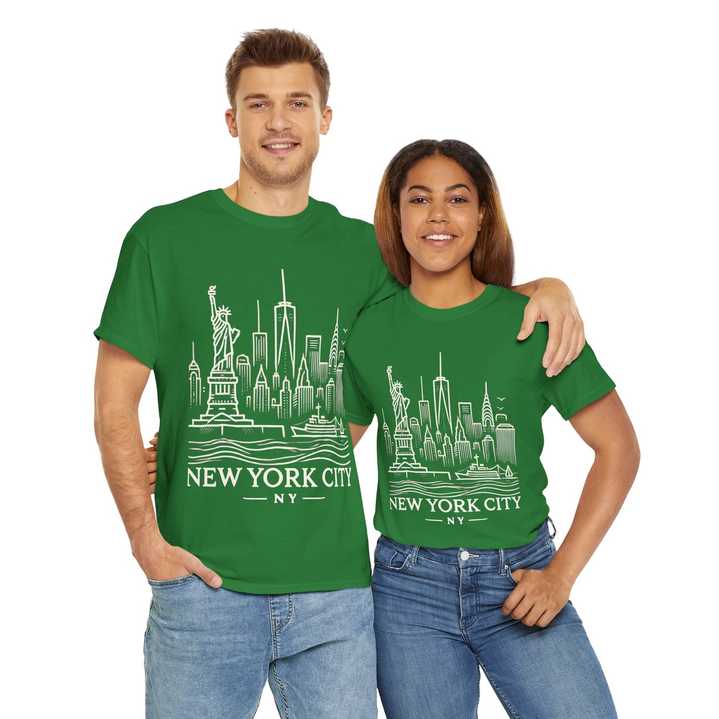 New York City Skyline Unisex Heavy Cotton Tee - NYC Graphic Tee for Tourists & Locals