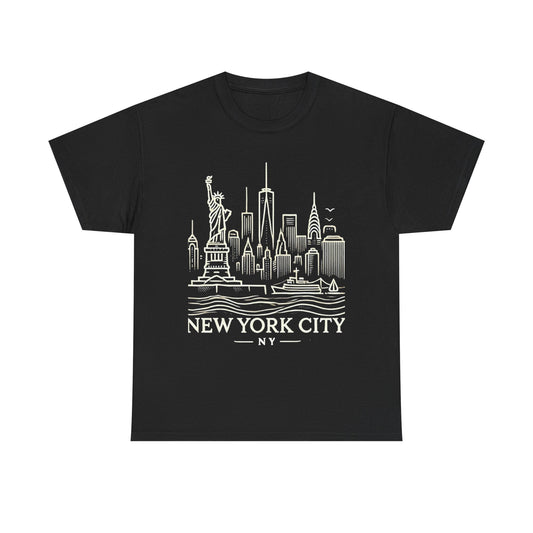 New York City Skyline Unisex Heavy Cotton Tee - NYC Graphic Tee for Tourists & Locals